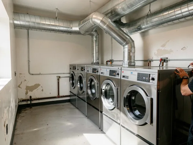 Norwalk Dryer Vent Cleaning team performing large-scale commercial dryer vent cleaning in Norwalk